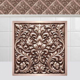 Azulejo Rosa victoriana dorada con relieve Damask en techo