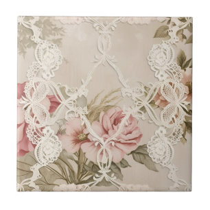 Azulejo Rosa Vintage Detrás de Encaje