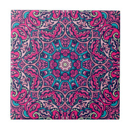 Azulejo Rosado, Verde azulado y violento Boho Mandala