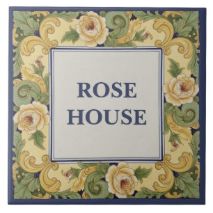 Azulejo Rosas Amarillas Placa de Nombre de Casa Personaliz