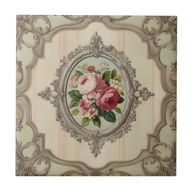 Azulejo Rosas Antiguas Enmarcadas (Frente)