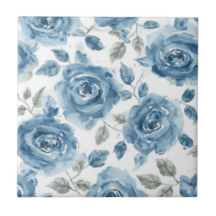 Azulejo Rosas Azules Acuarela Botánica Floraciones Floral