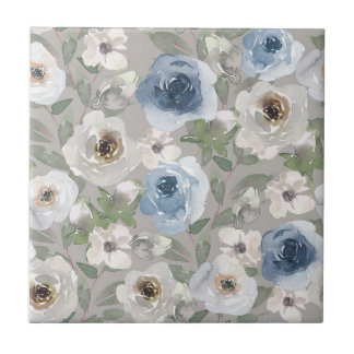 Azulejo Rosas azules blancos Tile cerámico