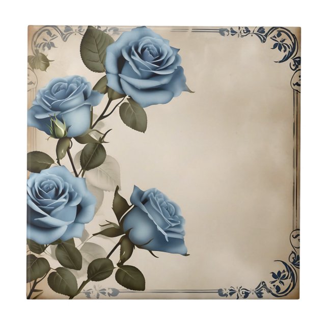 Azulejo Rosas azules Shabby (Frente)