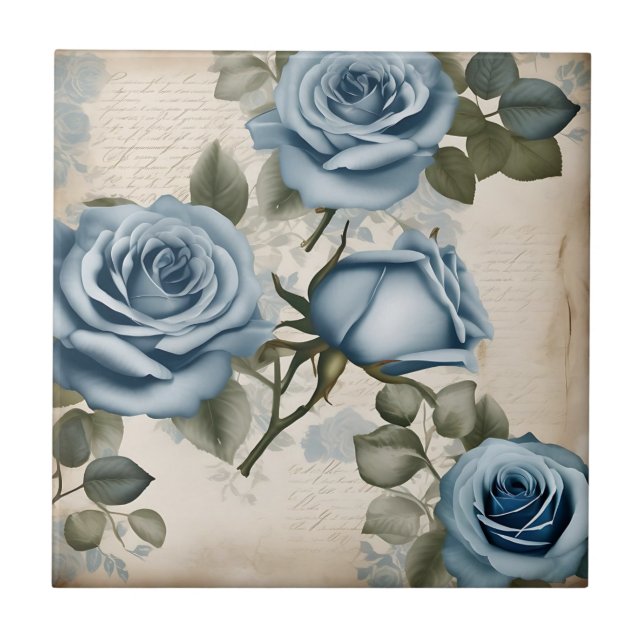 Azulejo Rosas azules vintage Shabby (Frente)