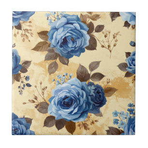 Azulejo Rosas Azules Zafiro Románticas sobre Marfil