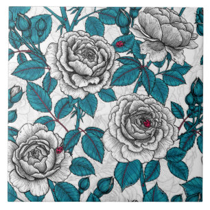 Azulejo Rosas blancas y ladybugs