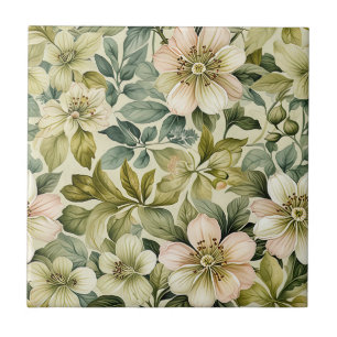 Azulejo Rosas Blancas y Salvia Sin Costuras