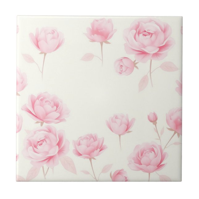 Azulejo Rosas de acuarela suave y peoneses (Frente)