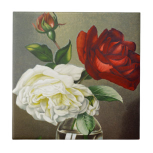 Azulejo Rosas de jardín vintage en un jarrón de vidrio