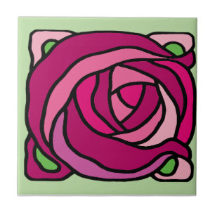 Azulejo Rosas de la cosecha Patrón floral rosa y verde