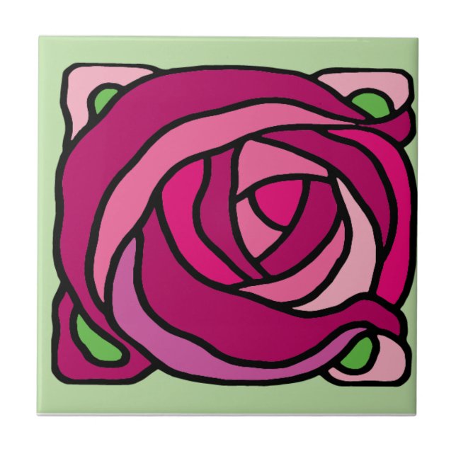 Azulejo Rosas de la cosecha Patrón floral rosa y verde (Frente)