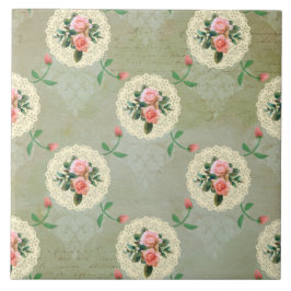 Azulejo Rosas de la época Doilis Damasco Verde Humeante