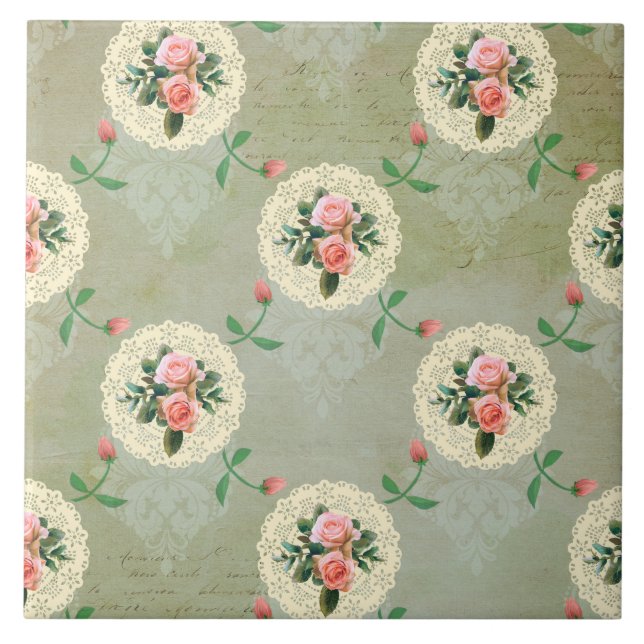 Azulejo Rosas de la época Doilis Damasco Verde Humeante (Frente)