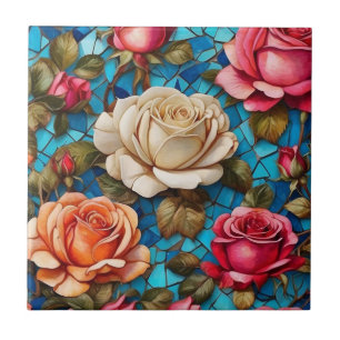 Azulejo Rosas de la época en el fondo del mosaico azul