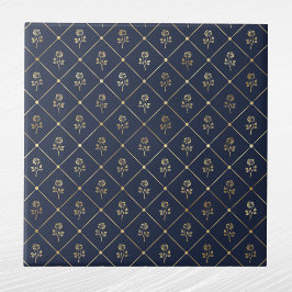 Azulejo Rosas de oro azul de la Marina Elegante