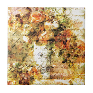 Azulejo Rosas de Renoir y Collage de palabras manuscritas