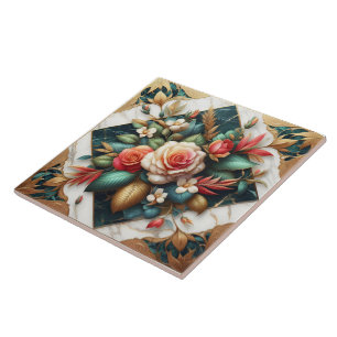 Azulejo Rosas Elegantes Con Acentos Alegres