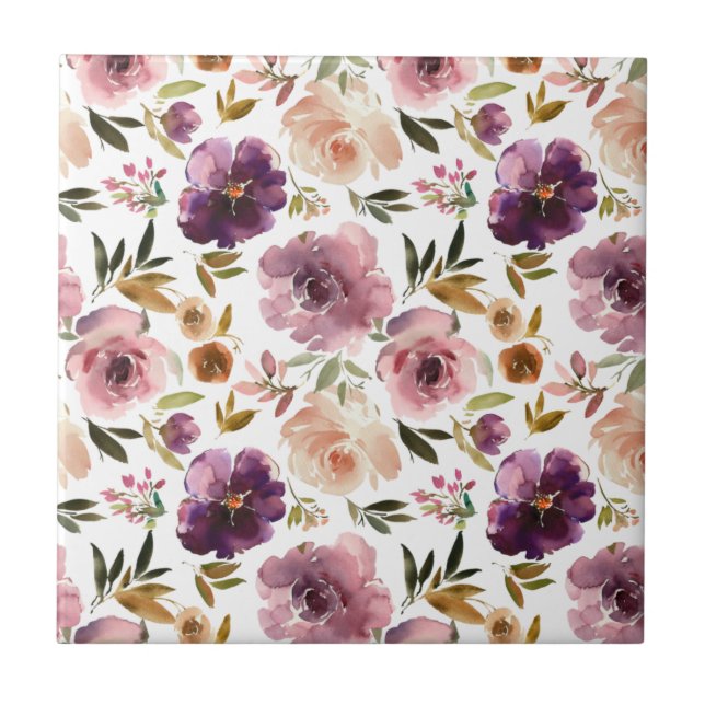 Azulejo Rosas Floral Rosa Morado baño (Frente)