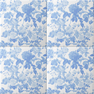 Azulejo Rosas Florales Blancas Azules Patrón Francés