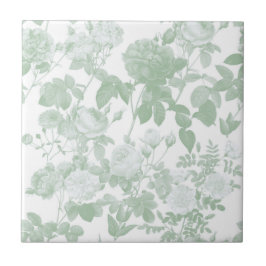 Azulejo Rosas Florales Blancas Verdes Patrón Francés