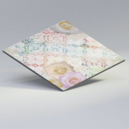 Azulejo Rosas Florecen En Un Encaje De Lino Antiguo Retro 