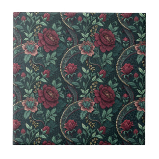 Azulejo Rosas góticas románticas oscuras patrón de filigra