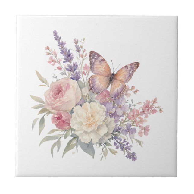 Azulejo Rosas mariposa flores romántico (Frente)