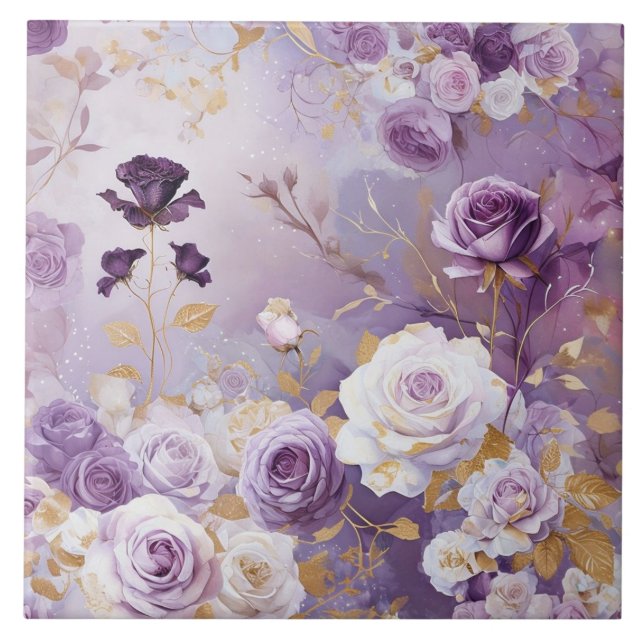 Azulejo Rosas modernas moradas/ rosadas/ blancas (Frente)