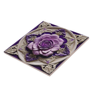 Azulejo Rosas púrpura cerámica de colección moderna y herm