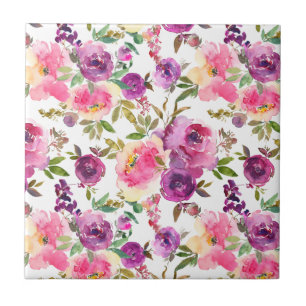 Azulejo Rosas Purpura Rosadas Floral Femenino Moderno