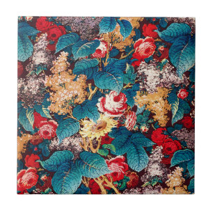 Azulejo Rosas rojas de vintage y patrón floral de lilo