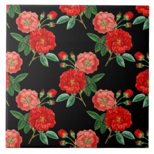 Azulejo Rosas Rojas, Fondo Negro,