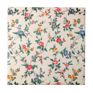 Azulejo Rosas rojas vintage flores azules patrón floral