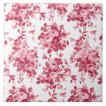 Azulejo Rosas románticos de época rosados en blanco<br><div class="desc">Elegante rosa rosa rosa monocromo de época inmaculada sobre fondo blanco.</div>