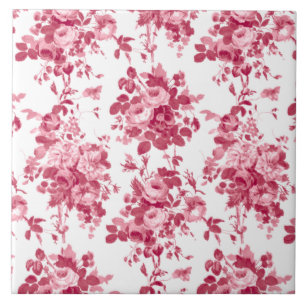 Azulejo Rosas románticos de época rosados en blanco