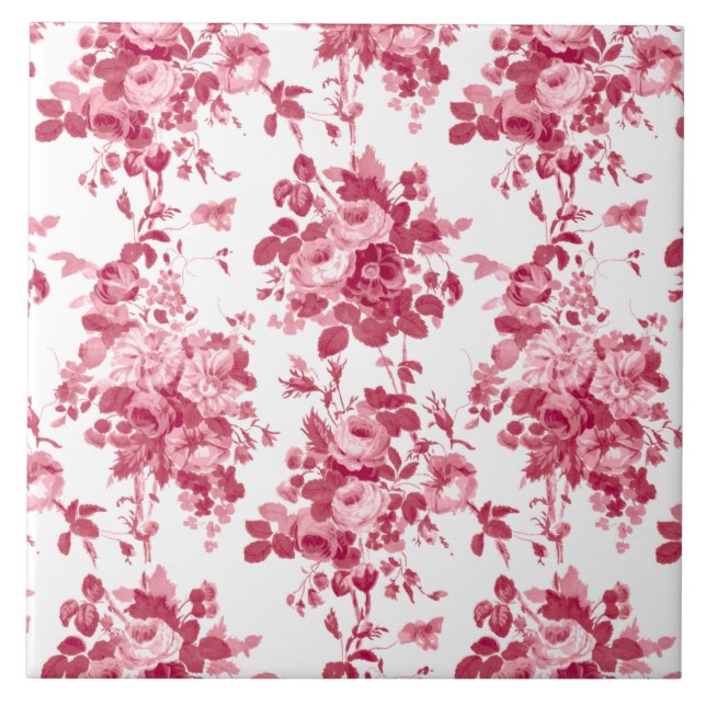 Azulejo Rosas románticos de época rosados en blanco (Frente)