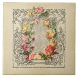 Azulejo Rosas románticos esculpidos<br><div class="desc">Capas de hermosos rosas esculpidos en tonos pastel de rosa, amarillo y melocotón dentro de un marco rústico vintage adornado dimensional sobre un fondo adamascado crudo. Nota: Efectos esculpidos, grabados, grabado en relieve y dimensionales, de aspecto estratificado, envejecido o erosionado, texturas y sombras logradas digitalmente. El producto real tiene una...</div>