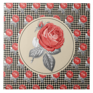 Azulejo Rosas rosa rosadas y patrón de galga