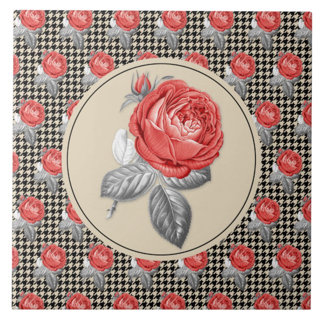 Azulejo Rosas rosa rosadas y patrón de galga (Frente)