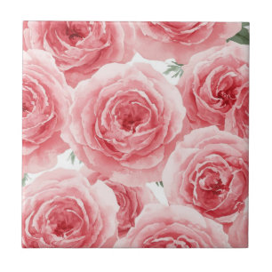 Azulejo Rosas Rosadas Acuarela Floral Patrón de Pétalos Ro