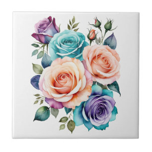 Azulejo Rosas rosadas, azules y moradas