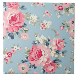 Azulejo Rosas rosadas de algodón en fondo azul