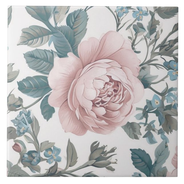 Azulejo Rosas rosas rosas en blanco (Frente)