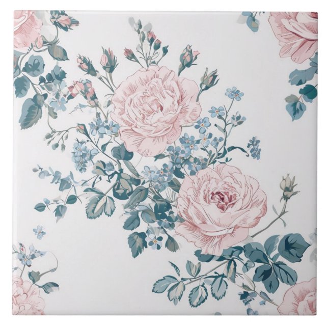 Azulejo Rosas rosas rosas en blanco (Frente)