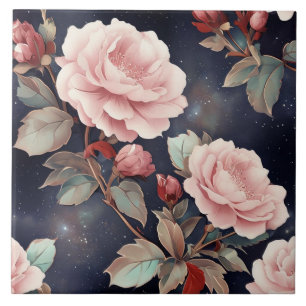 Azulejo Rosas rosas rosas en el cielo mágico de la noche