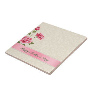 Azulejo Rosas rosas y Damasco Beige- Feliz Día de la Madre