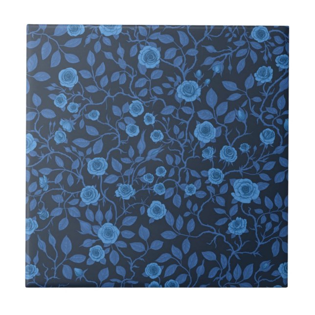 Azulejo Rosas salvajes de azul (Frente)