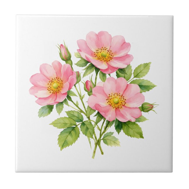 Azulejo Rosas silvestres color rosa acuarela (Frente)