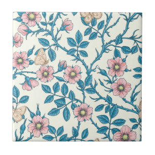 Azulejo Rosas silvestres y mariposas/rosa/azul/blanco apag